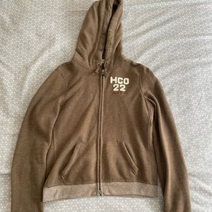 Hollister zip up hoodie, brown, size L